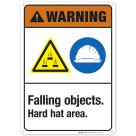 Falling Objects Hard Hat Area Sign, ANSI Warning Sign