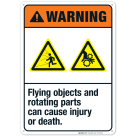 Flying Objects And Rotating Parts Can Cause Injury Or Death Sign, ANSI Warning Sign