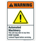 Automated Machinery This Unit May Start At Any Time Sign, ANSI Warning Sign