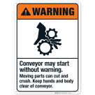 Conveyor May Start Without Warning Sign, ANSI Warning Sign