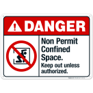 Non Permit Confined Space Keep Out Unless Authorized Sign, ANSI Danger Sign