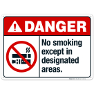 No Smoking Except In Designated Areas Sign, ANSI Danger Sign