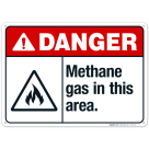 Methane Gas In This Area Sign, ANSI Danger Sign