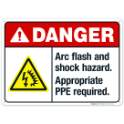 Arc Flash And Shock Hazard Appropriate PPE Required Sign, ANSI Danger Sign, (SI-5208)