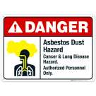 Asbestos Dust Hazard Cancer Lung Disease Sign, ANSI Danger Sign
