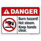 Burn Hazard Hot Steam Keep Hands Clear Sign, ANSI Danger Sign