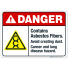 Contains Asbestos Fibers Avoid Creating Dust Sign, ANSI Danger Sign, (SI-5216)