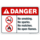 No Smoking No Sparks No Matches No Open Flames Sign, ANSI Danger Sign