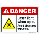 Laser Light When Open Avoid Direct Eye Exposure Sign, ANSI Danger Sign