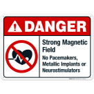 Strong Magnetic Field No Pacemakers Sign, ANSI Danger Sign