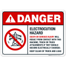 Electrocution Hazard Keep Clear Of Truck And Load Sign, ANSI Danger Sign