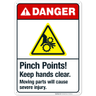 Pinch Points Keep Hands Clear Moving Parts Sign, ANSI Danger Sign