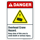 Overhead Crane Hazard Keep Clear Of This Area To Avoid Death Sign, ANSI Danger Sign