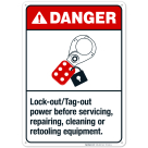 Lock-Out Tag-Out Power Before Servicing Sign, ANSI Danger Sign