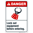 Lock Out Equipment Before Entering Sign, ANSI Danger Sign