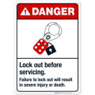 Lock Out Before Servicing Sign, ANSI Danger Sign