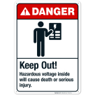Keep Out Hazardous Voltage Inside Will Cause Death Sign, ANSI Danger Sign