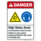 High Noise Area Ear Protection Must Be Worn Sign, ANSI Danger Sign, (SI-5253)