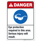 Eye Protection Required In This Area Serious Injury Will Result Sign, ANSI Danger Sign