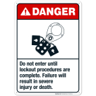 Do Not Enter Until Lockout Procedures Are Complete Sign, ANSI Danger Sign, (SI-5274)