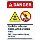Contains Asbestos Fibers Avoid Creating Dust Sign, ANSI Danger Sign, (SI-5280)
