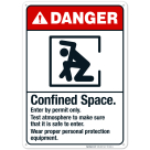 Confined Space Enter By Permit Only Test Atmosphere Sign, ANSI Danger Sign