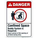 Confined Space Buddy System Is Required Sign, ANSI Danger Sign