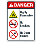 Highly Flammable No Smoking No Open Flames Sign, ANSI Danger Sign