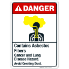 Contains Asbestos Fibers Cancer And Lung Disease Sign, ANSI Danger Sign