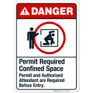 Permit Required Confined Space Permit Sign, ANSI Danger Sign