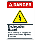 Electrocution Hazard Avoid Touching Or Stepping Sign, ANSI Danger Sign