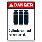 Cylinders Must Be Secured Sign, ANSI Danger Sign