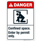 Confined Space Enter By Permit Only Sign, ANSI Danger Sign