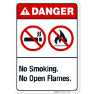 No Smoking No Open Flames Sign, ANSI Danger Sign