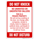 Do Not Knock Do Not Disturb Sign, No Soliciting Sign