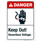 Keep Out Hazardous Voltage Sign, ANSI Danger Sign