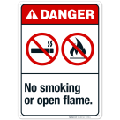 No Smoking Or Open Flame Sign, ANSI Danger Sign