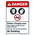 Battery Charging Area Risk Of Battery Explosion Sign, ANSI Danger Sign, (SI-5363)