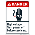 High Voltage Turn Power Off Before Servicing Sign, ANSI Danger Sign
