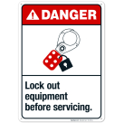 Lock Out Equipment Before Servicing Sign, ANSI Danger Sign
