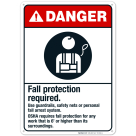 Fall Protection Required Sign, ANSI Danger Sign