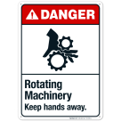 Rotating Machinery Keep Hands Away Sign, ANSI Danger Sign