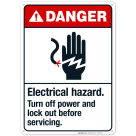 Electrical Hazard Turn Off Power And Lock Out Before Servicing Sign, ANSI Danger Sign
