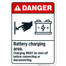 Battery Charging Area Sign, ANSI Danger Sign