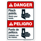 Pinch Points Watch Your Hands Bilingual Sign, ANSI Danger Sign
