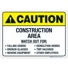 Construction Area Watch Out For Sign, ANSI Caution Sign