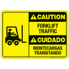 Forklift Traffic Bilingual Sign, ANSI Caution Sign
