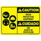 Wear Protective Equipment Bilingual Sign, ANSI Caution Sign, (SI-5425)