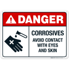 Corrosives Avoid Contact With Eyes And Skin Sign, ANSI Danger Sign