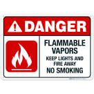 Flammable Vapors Keep Lights And Fire Away No Smoking Sign, ANSI Danger Sign